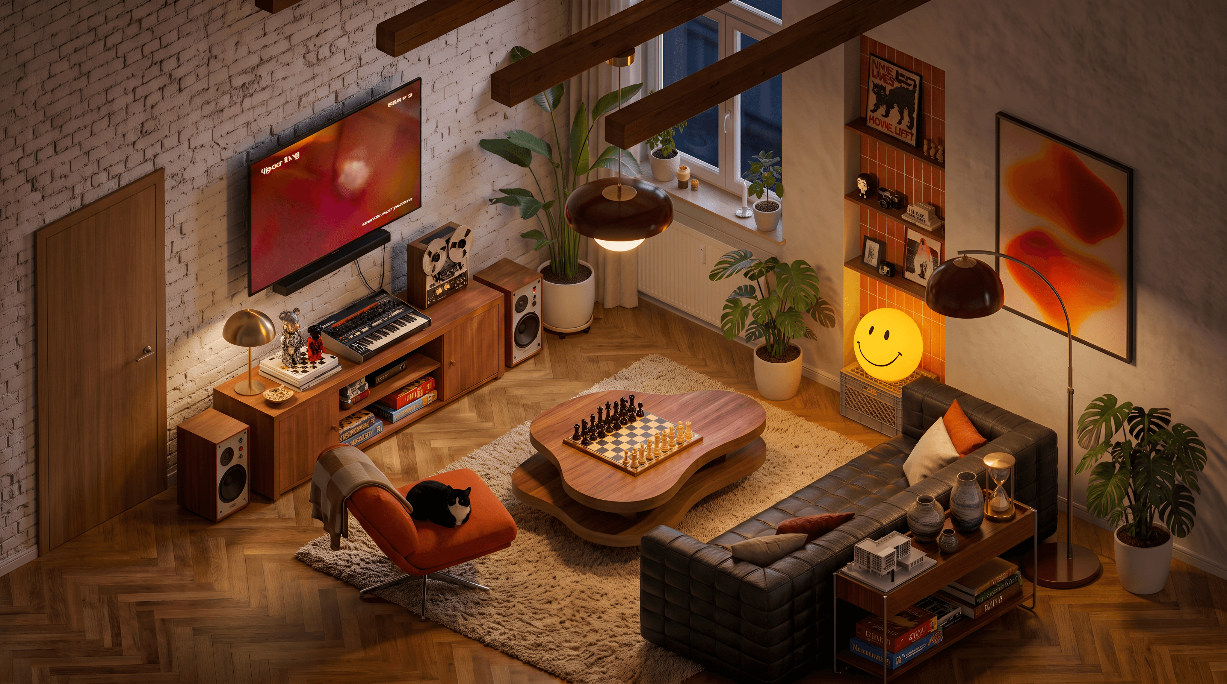 Isometric Living Room Night